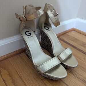 Vintage Y2K Style G by Guess Gold Monogram Wedge Heels